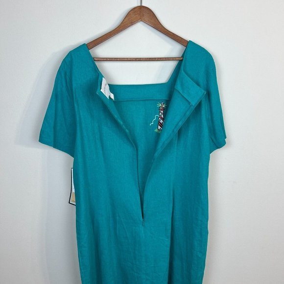Country Concepts‎ Dress Large Teal Green Linen Cotton Midi Shift Lighthouse New - Picture 4 of 12